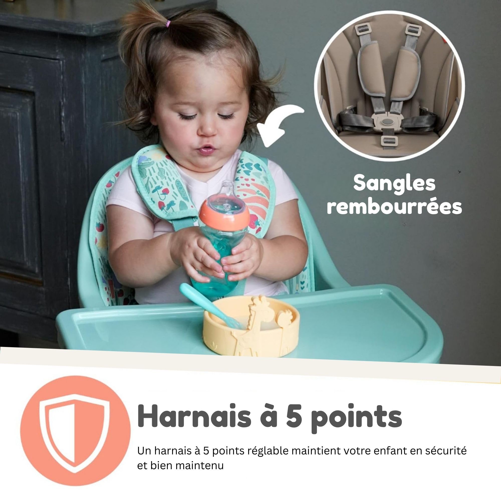 Nuby Chaise Haute Évolutive 4-en-1 pour Bébé et Enfant avec Plateau Amovible – Harnais Réglable 5 Points, Jusqu’à 27 kg, de 6 Mois à 3 Ans, Beige