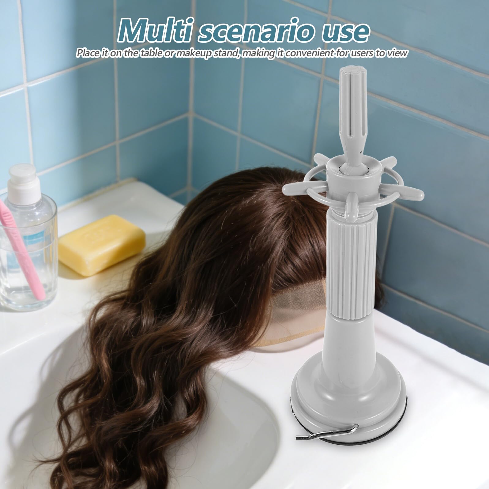 Gatuida Soporte para Pelucas con Ventosa de Plástico Resistente, Base de Sobremesa para Peinar y Limpiar en Casa