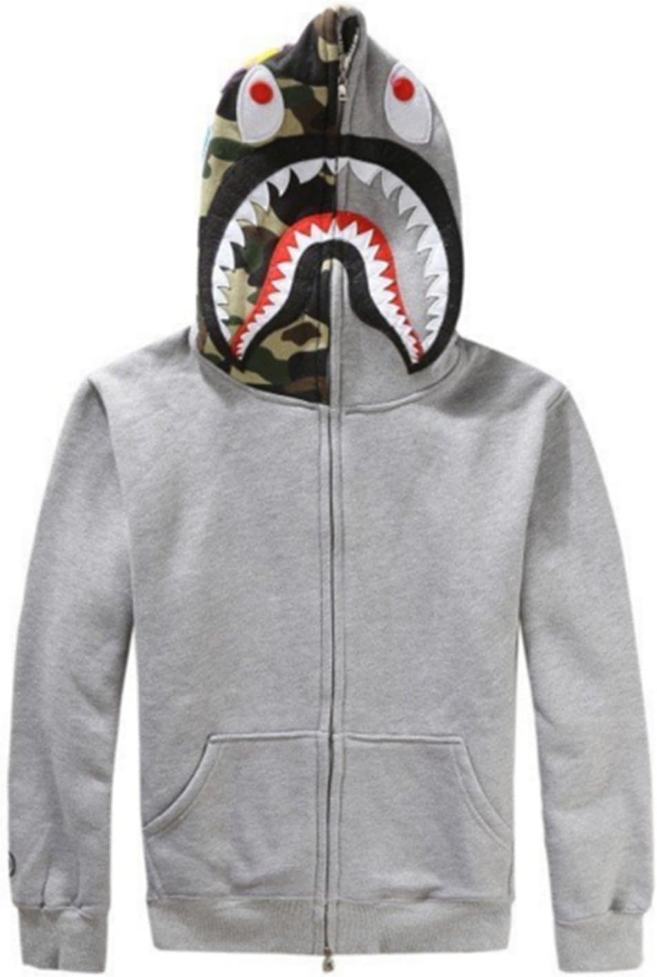 Hot Fashion Men Shark Head Full Zip Hoodie Spring Autumn Unisex Sweatshirt Camouflage Coat Jacket Streetwear Black Red Grey