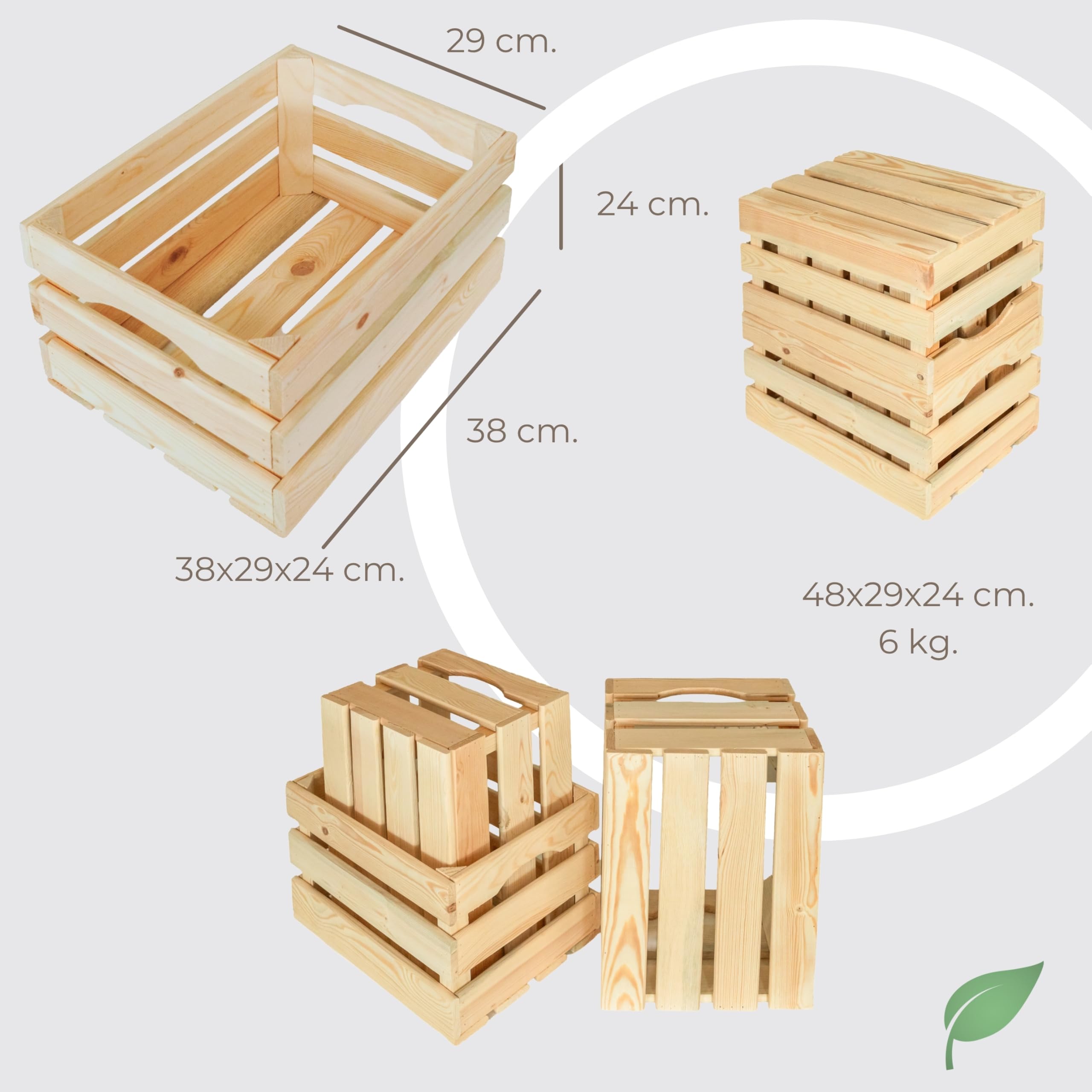 ITA Home & Garden Mira Series 3-pak drewnianych skrzynek w 3 rozmiarach, można układać w stos, gniazdować, ozdobne pudełka do przechowywania z miękkiego drewna z certyfikatem FSC - wykończenie dymne