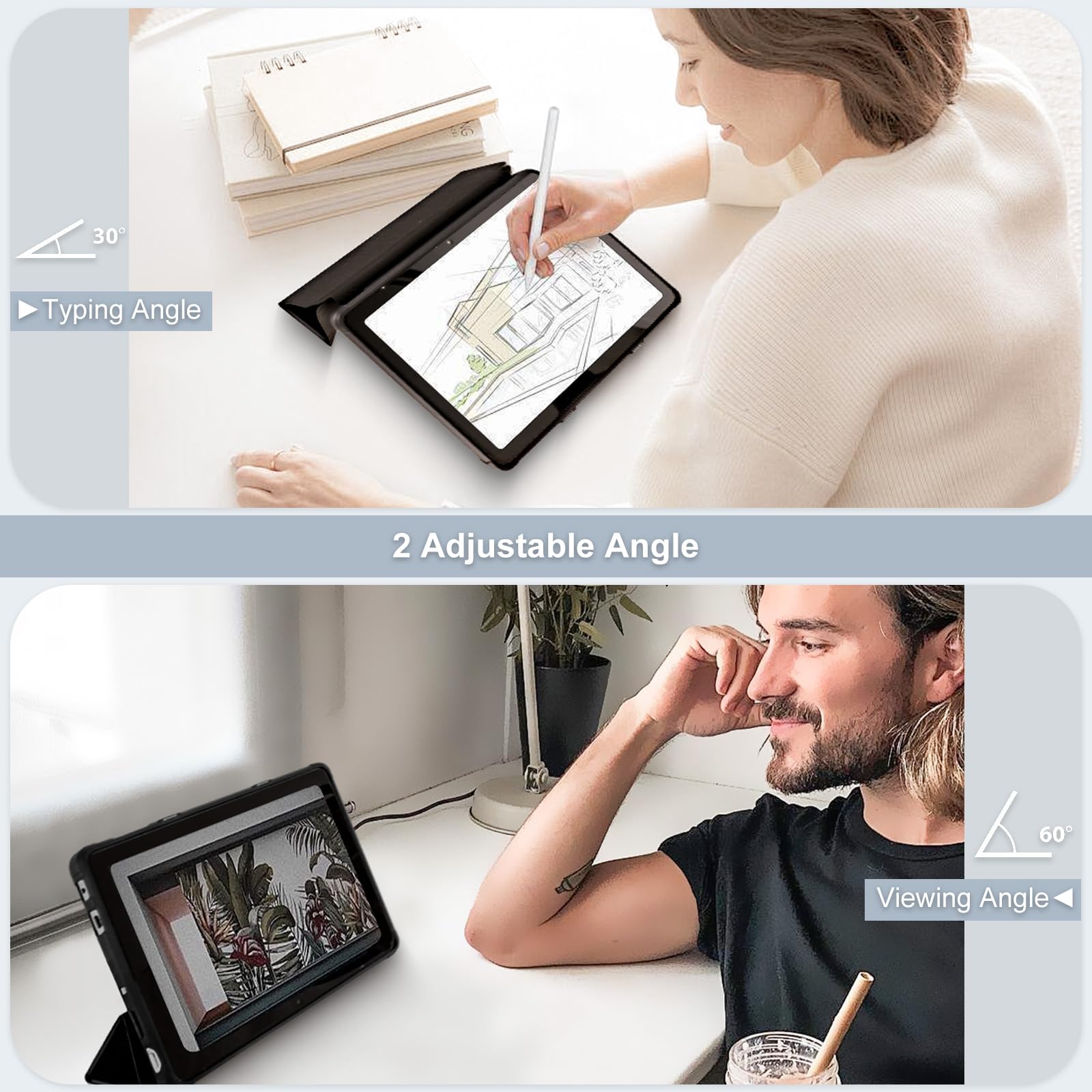 Custodia sottile per tablet Amazon Fire HD 10 da 10,1 pollici (13a generazione, 2023Release), custodia per Kindle Fire 10, custodia a tre ante con supporto a doppia angolazione, retro in morbido TPU,