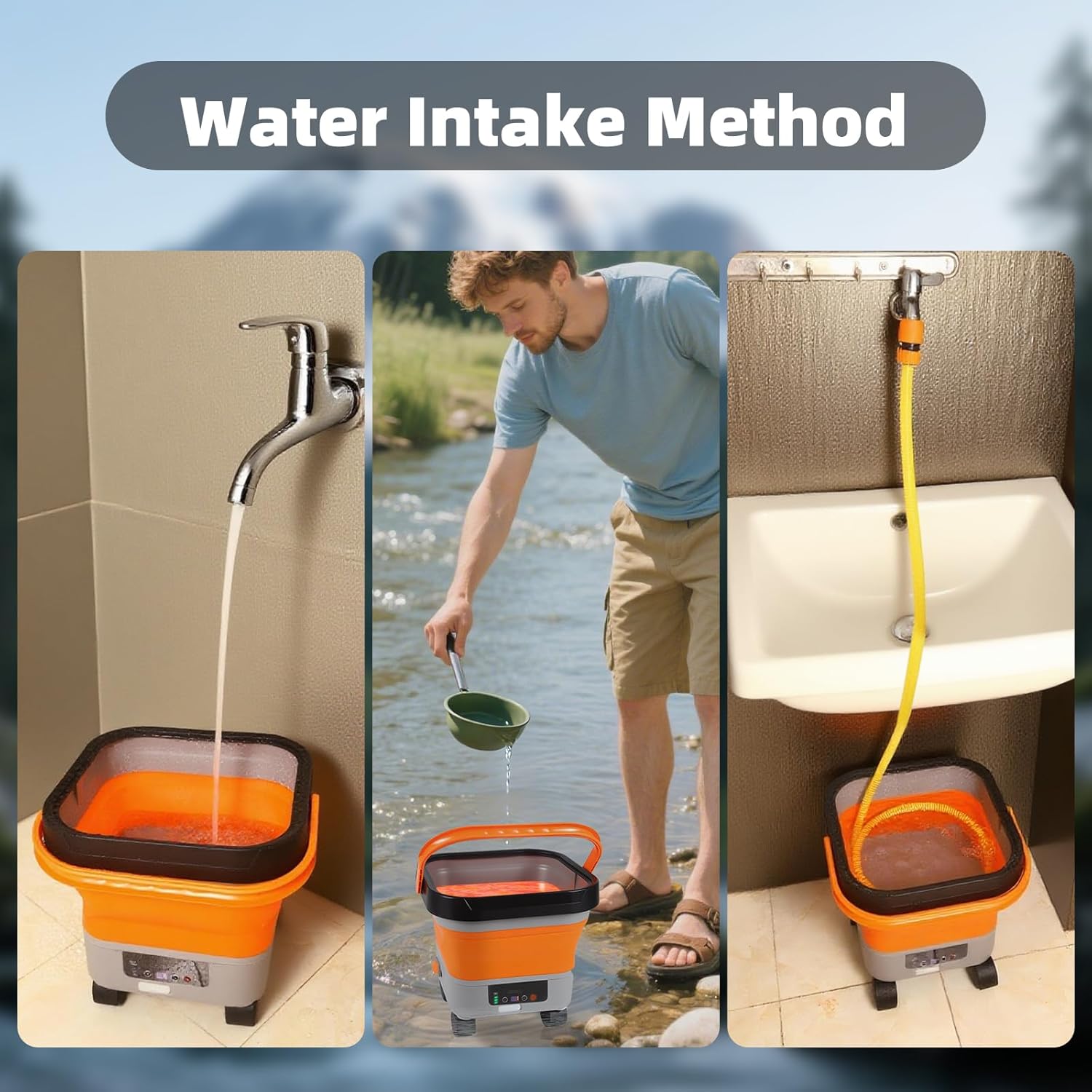 Cordless Pressure Washer w/3.5Gal Tank with Universal Wheel 6-in-1 Nozzle, Max 620PSI, 16.4FT Hose, 20000mAh Lithium Battery, Fold Portable Washer for Camping, Pet Cleaning,Watering The Flowers