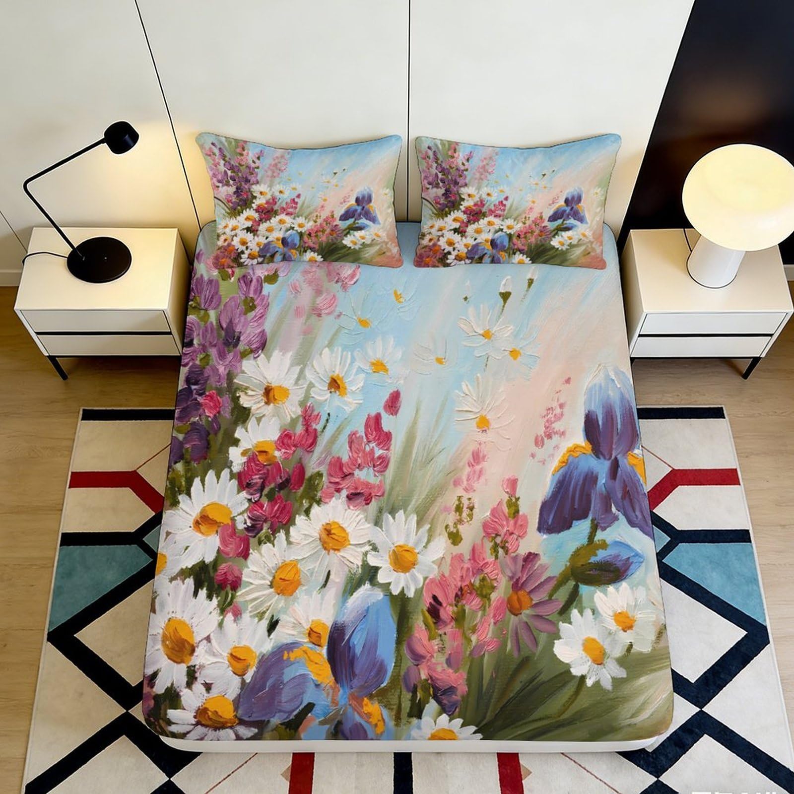 Pnayamiorkfel Style-3 3D Printed Wildflower Meadow Fitted Sheet Microfiber Soft Floral Blossom Bed Cover For Bedroom Guest Room Decor 90X200x25cm