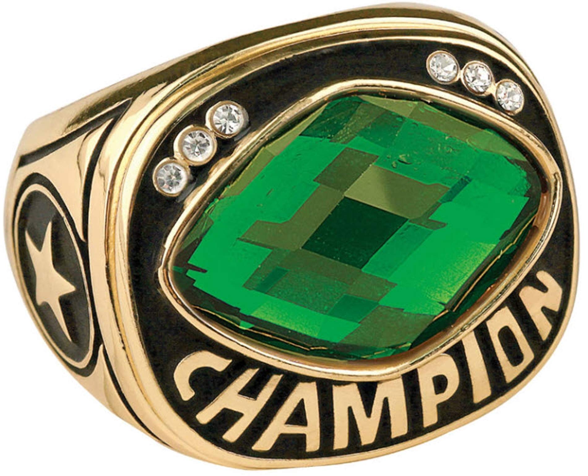 Express Medals Champion Green MVP All Star Trophy Ring in Sizes 6 to 15 with Award Display Stand Case and Neck Display Ball Style Chain 11