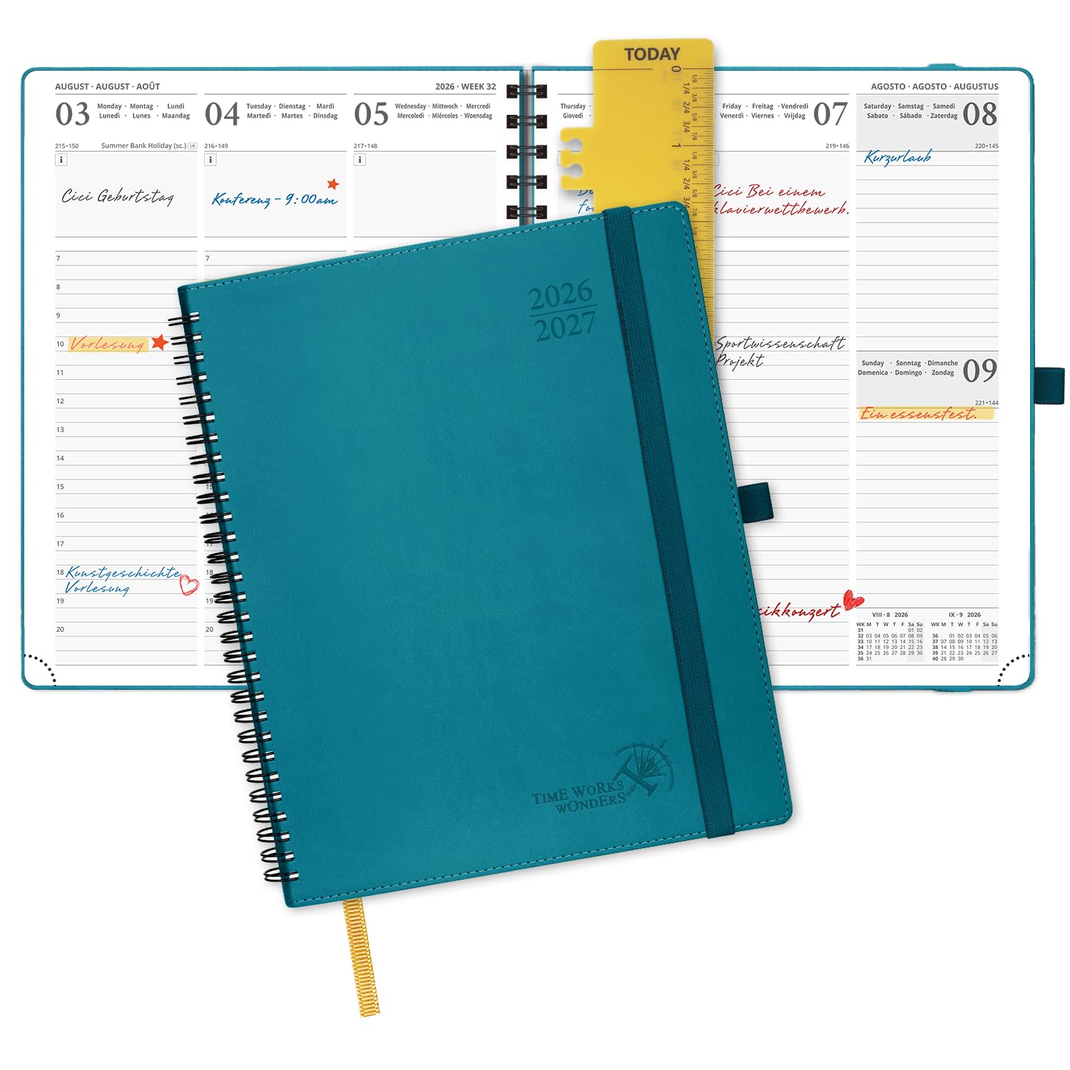 POPRUN Kalender 2026 2027 Wochenplaner (Aug.2026-Dez.2027) Ringbuch mit Softcover, ca. A4 (26,5 x 21,5 cm), 17-Monate-Terminplaner 1 Woche 2 Seite