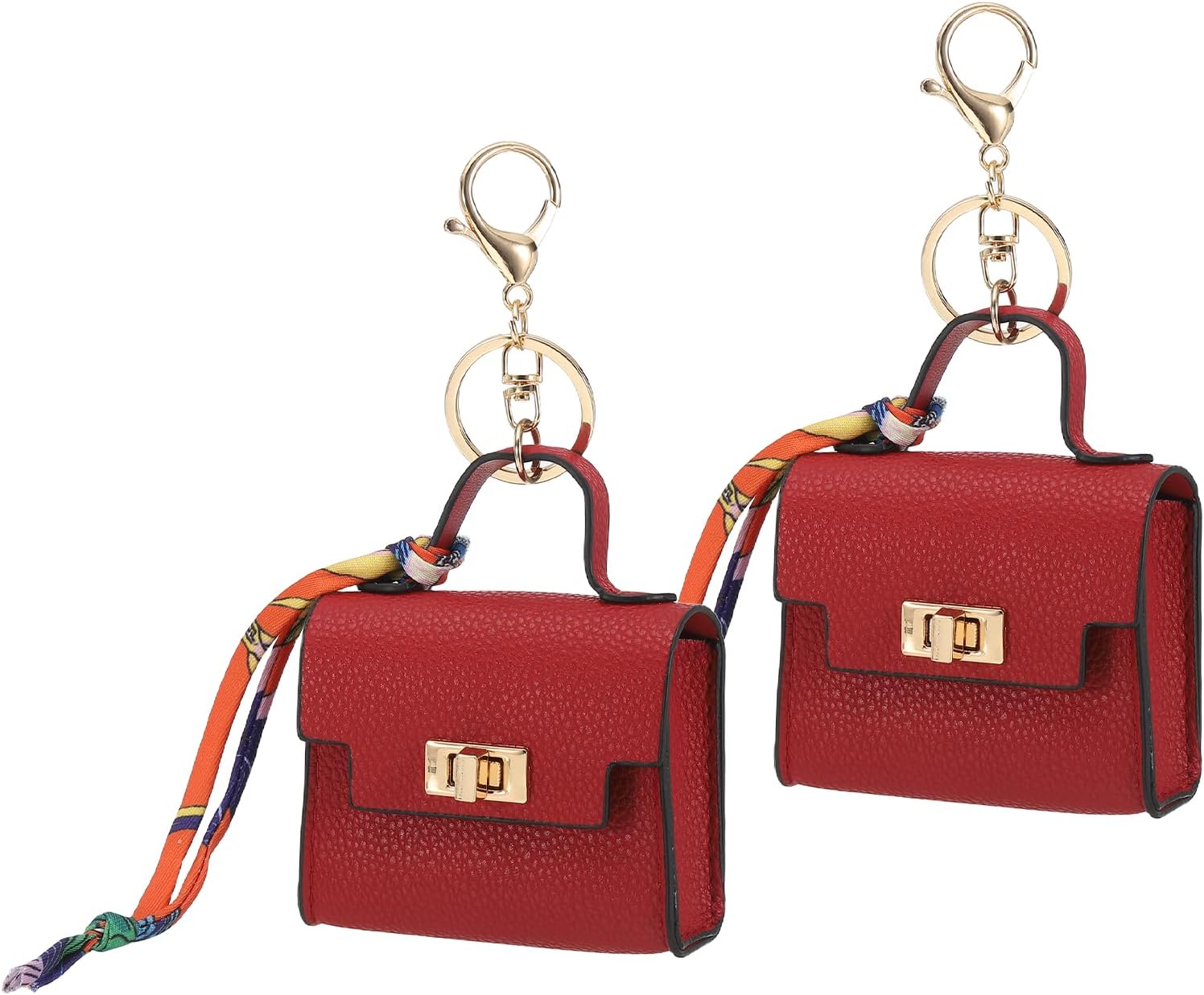 PATIKIL Mini Backpack Keychain Pouch, 2 Pcs Cute Leather Change Wallet Coin Purse Coin Pouch for Men Women Change Makeup Headphones Cable, Red