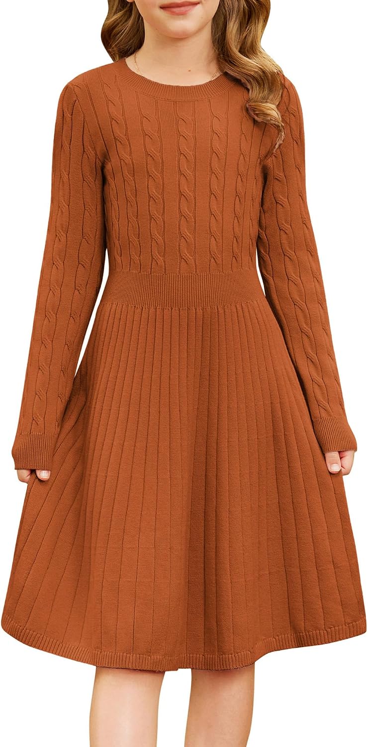GRACE KARIN Girls Fall Sweater Dress Long Sleeve Knit Dresses 6-14 Years