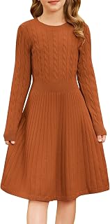 GRACE KARIN 여아용 스웨터 드레스 긴소매 니트 A라인 캐주얼 미디 가을 겨울 드레스 만 6~12세 | A Line, Casual, Midi, Winter, Pleated, School, Kids Clothes