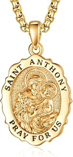 Saint Medal Pendant Necklace for Women Men 925 Sterling Silver 24K Gold Plated Patron Religious Christian Protection Amulet Jewelry Gifts for Birthday Mothers Fathers Day Christmas