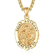 TANGPOET Saint Medal Pendant Necklace for Women Men 925 Sterling Silver 24K Gold Plated Patron Religious Christian Protection Amulet Jewelry Gifts for Birthday Mothers Fathers Day Christmas