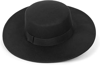 Wide Brim Panama Fedora Hat - Warm Felt Flat Top Pork Pie Cap for Women Men SizeM/L