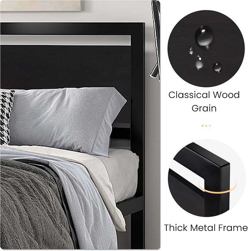 SHA CERLIN Heavy Duty Full Size Bed Frame with Modern Headboard, Black image 5