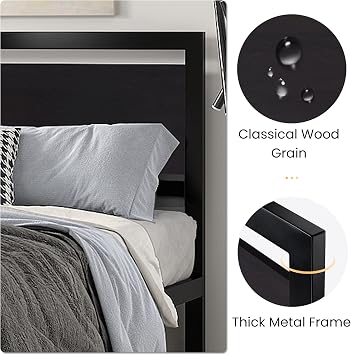SHA CERLIN Full Size Bed Frame with Modern Headboard, Heavy Duty Platform Metal Base with Square Footboard and 13 Strong Slats Support, No Box Spring Needed, Black