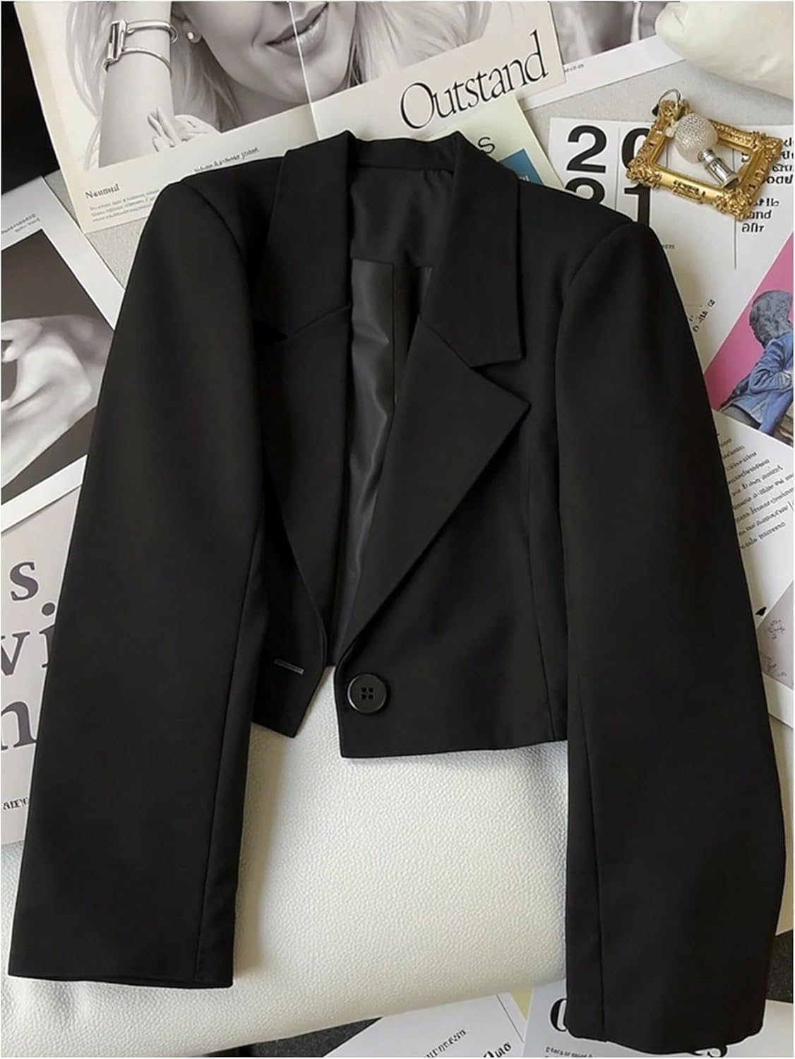 SHENHE Women's Cropped Blazer Business Casual Lapel Collar Button Open Front Suit Jacket - Image 4