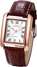 JewelryWe Reloj Vintage Cuadrado Pareja: Relojes Rectangular Analógico de Cuarzo para Hombre y Mujer Correa de Cuero Esfera Números Romanos - para Ocio Negocios Regalo