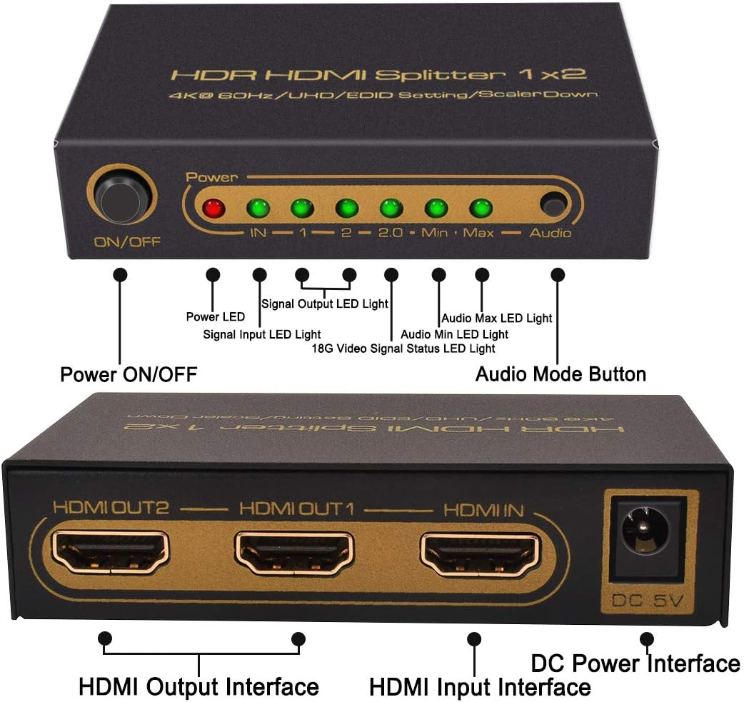 Discount 70% HDMI Splitter 1x2 HDMI 4K Splitter 1 Input 2 Outputs HDMI Selector Box Support 4K@60Hz UHD HDR 3D HDCP 2.2 EDID Setting for PC PS3/PS4 Xbox Blue-Ray DVD Best HDMI Splitter 1x2 HDMI 4K Splitter 1 Input 2 Outputs HDMI Selector Box Support 4K@60Hz UHD HDR 3D HDCP 2.2 EDID Setting for PC PS3/PS4 Xbox Blue-Ray DVD