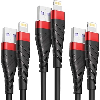 3Pack 6Ft Charger Cable for Long 6 Foot iPhone Charger Cord, Data Sync Fast iPhone USB Charging Cable Cord Compatible with iPhone X Case/8/8 Plus/7/7 Plus/6/6s Plus/5s/5,iPad Mini Case, Black