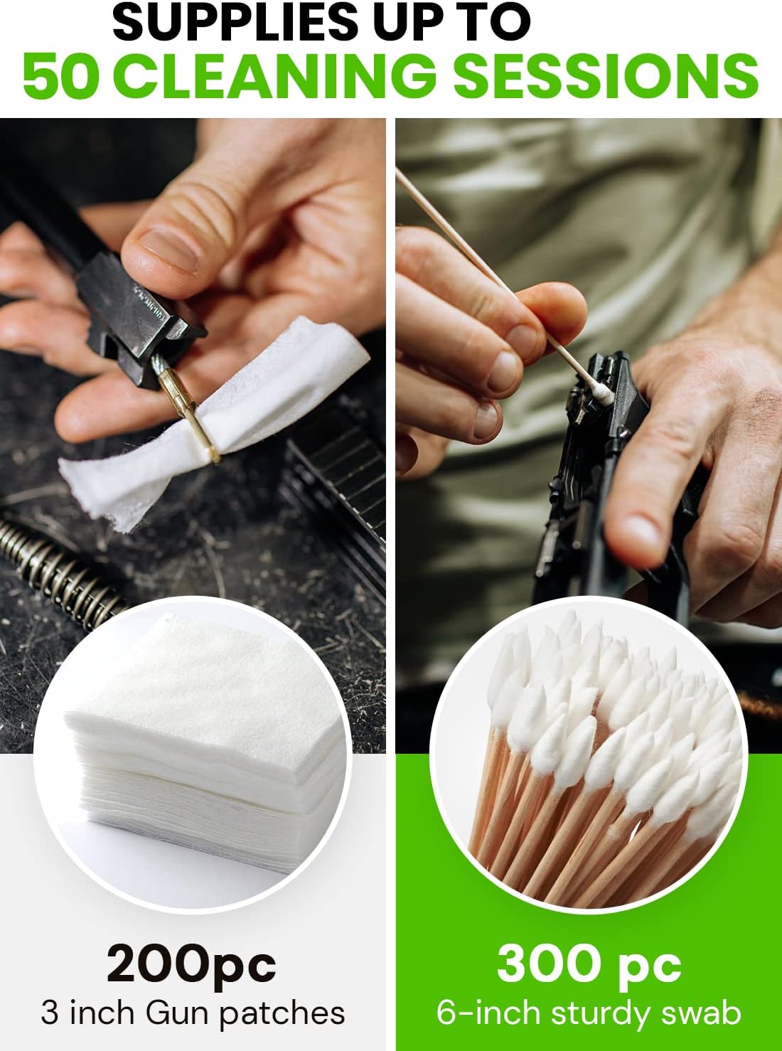 500 Pcs Gun Cleaning Supplies Case - 200pcs Gun Cleaning Patches and 300pcs Gun Cleaning Swabs - 6-inch Gun Swabs Lint Free, 3x3 Inch Highly Absorbent Gun Patches - Gun Cleaning Kit Supplies : Sports & Outdoors