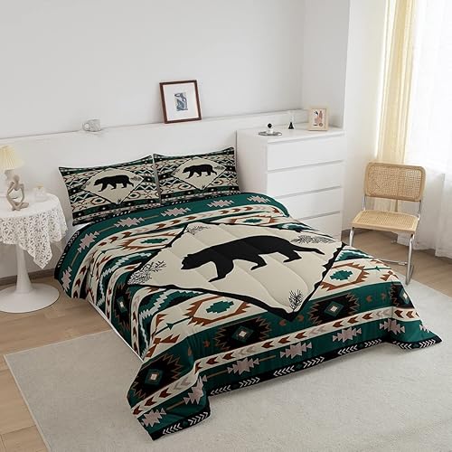 Miniatura 2 de Erosebridal Juego de edredón de oso rústico para cabaña, cabaña, cabaña, ropa de cama del suroeste, ropa de cama tamaño Queen, juego de ropa de cama