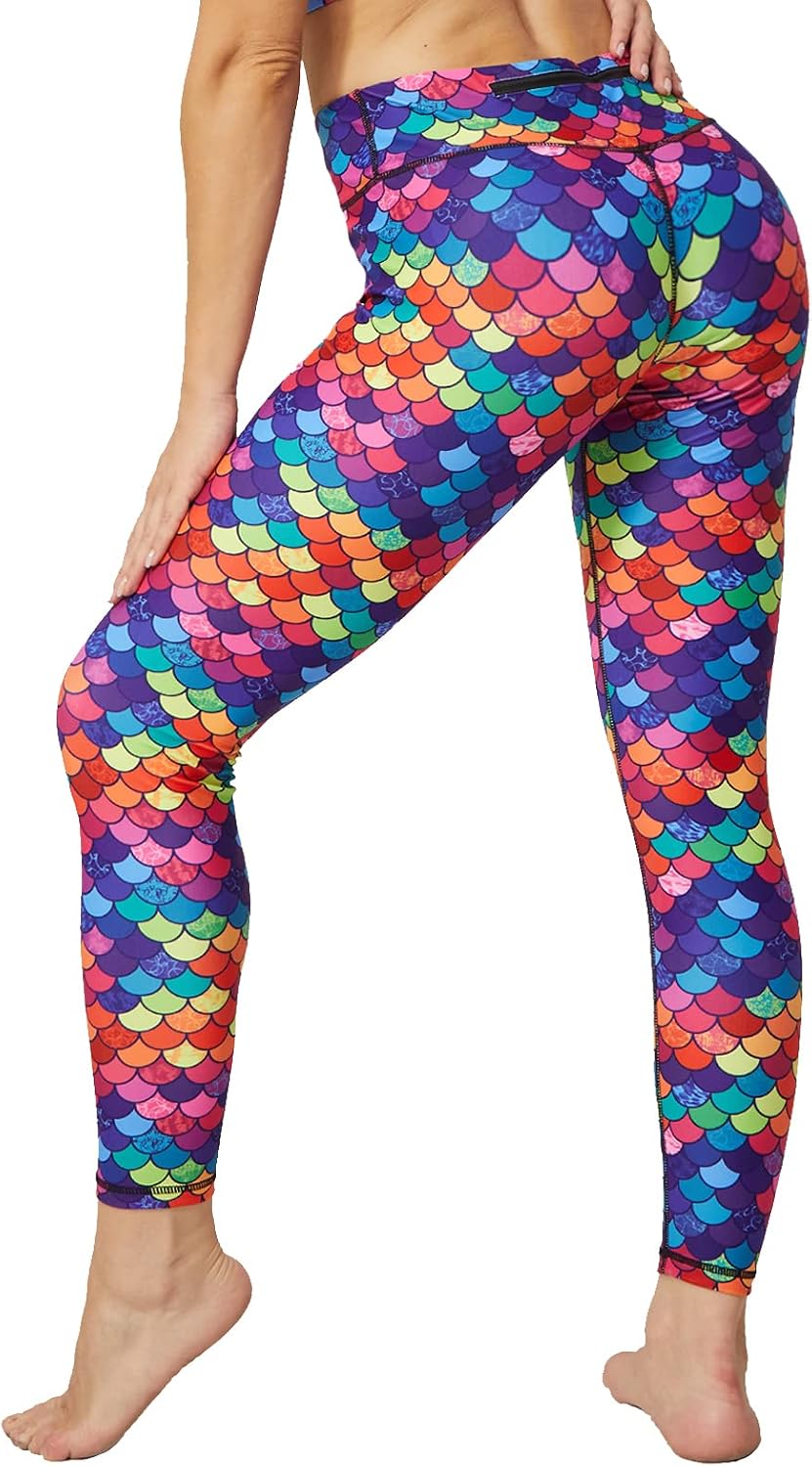 Printed Leggings with Pockets for Women Spandex Shorts Workout Leggings for Women Tummy Control Gym Yoga Capris