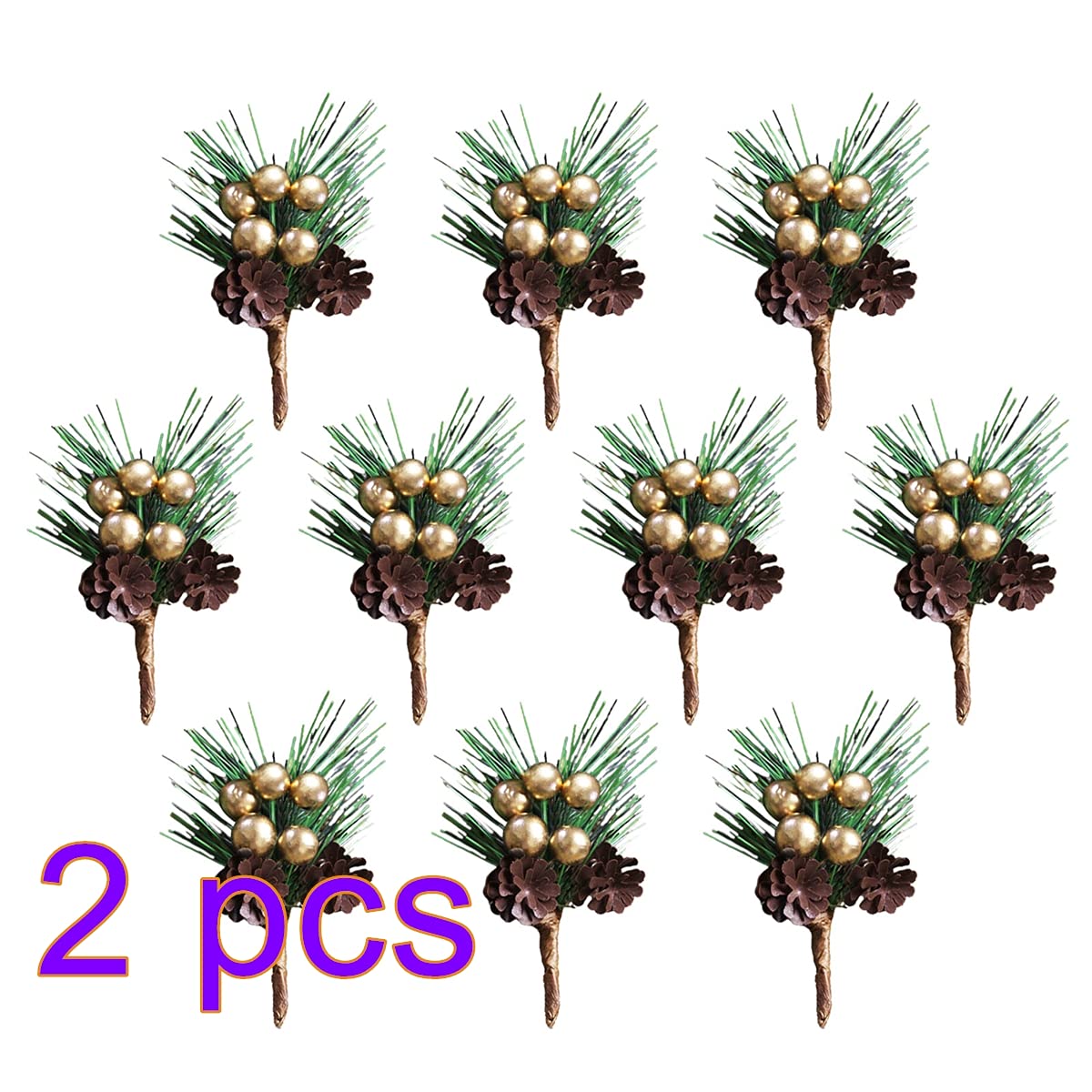 Zweige Weihnachten, Künstliche Kiefern-Picks, 20 Stück goldene Beerenzweige(Gold)