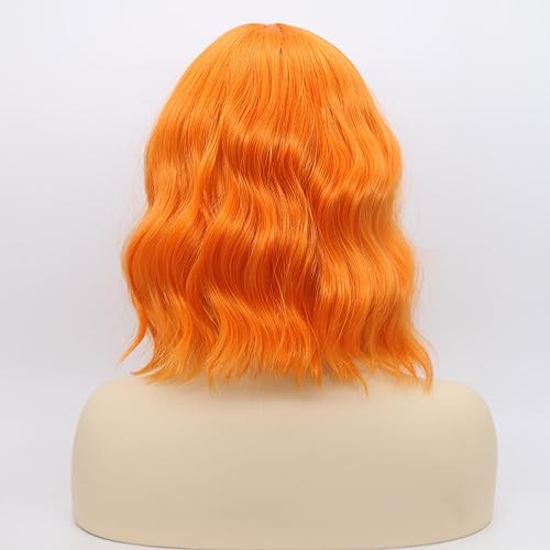 Miniatura 10 de Amyqueen Peluca de cabello sintético corto y ondulado con flequillo, longitud al hombro, peluca de cabello sintético para mujeres y niñas, uso de 12