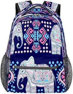 Mochilas de viagem para laptop para mulheres homens étnicos estampa animal elefante resistente à água mochilas escolares leves para adolescentes meninas/meninos, mochila casual para viajar, acampar, caminhar, Multi, Medium