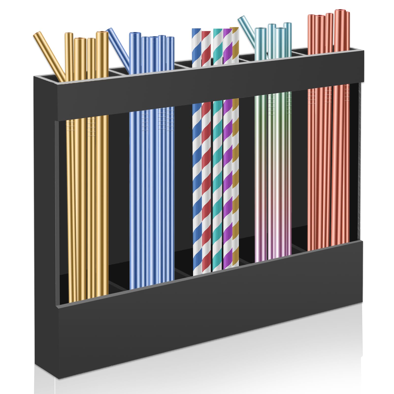 Acrylic Straw Holder for Cabinet, Reusable Straw Organizer with Double Sided Adhesive Tape Tumbler Straws Storage Container for Cupboard Drinking