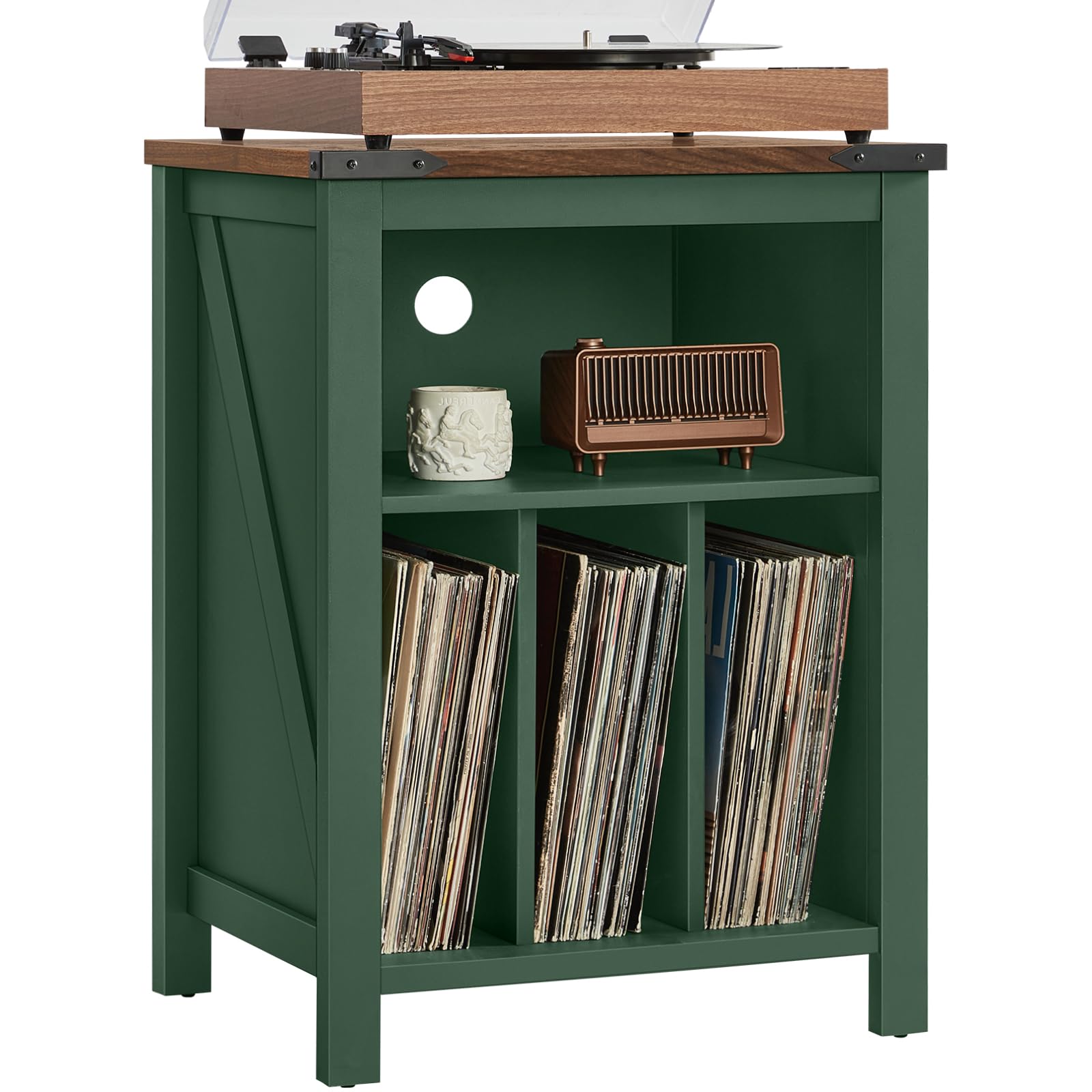 LELELINKY Record Player Stand with Vinyl Record Storage, Large Record Player Table Holds up to 160 Albums, Wood Turntable Stand Cabinet Shelf for Living Room, Bedroom, Office, Green
