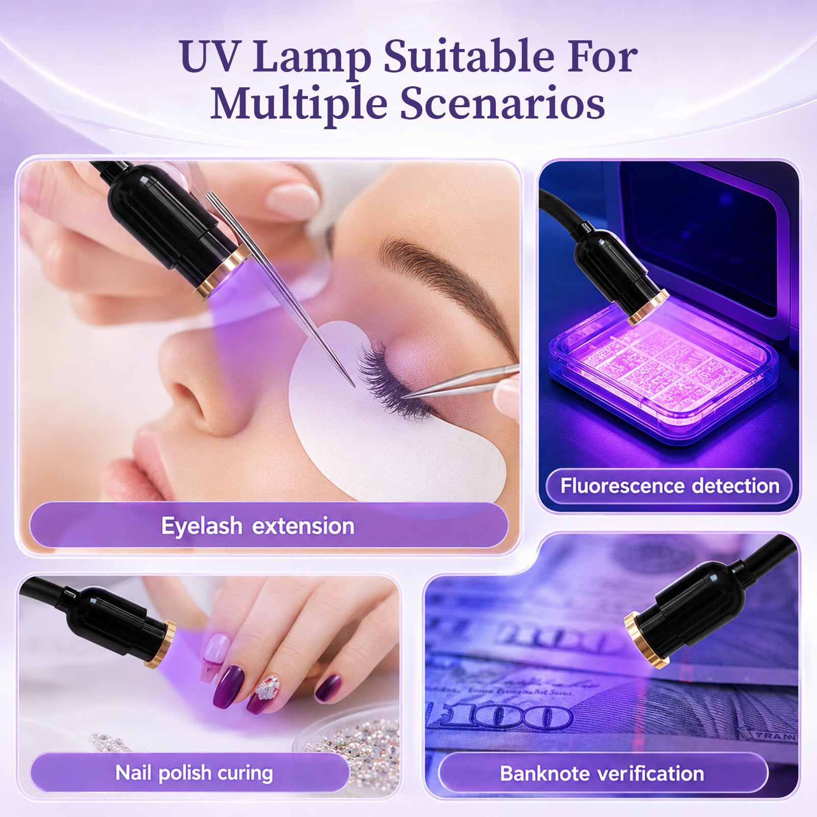 Lampada UV 2 in 1 per extension ciglia 10W | Lampada UV per extension ciglia con pedale, rotazione a 360°, tempo di polimerizzazione 2-3 secondi, area di irradiazione regolabile, saloni di bellezza