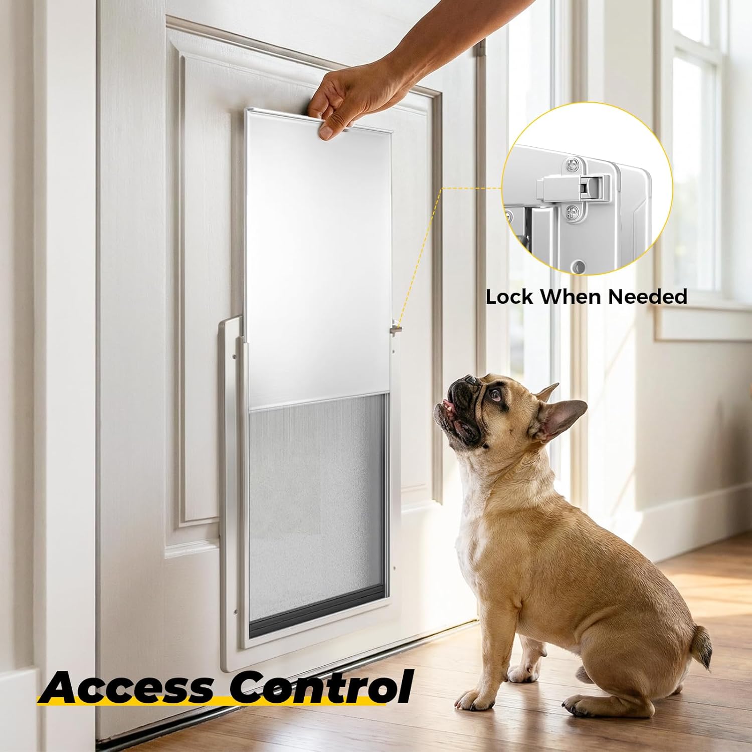 Medium Dog Door for Door,Metal Dog Door with Locking Panel,Doggie Doors for Medium Dogs with Magnetic Flap,Anti Theft Design,Fit Exterior/Interior Doors,Easy Installation(M)