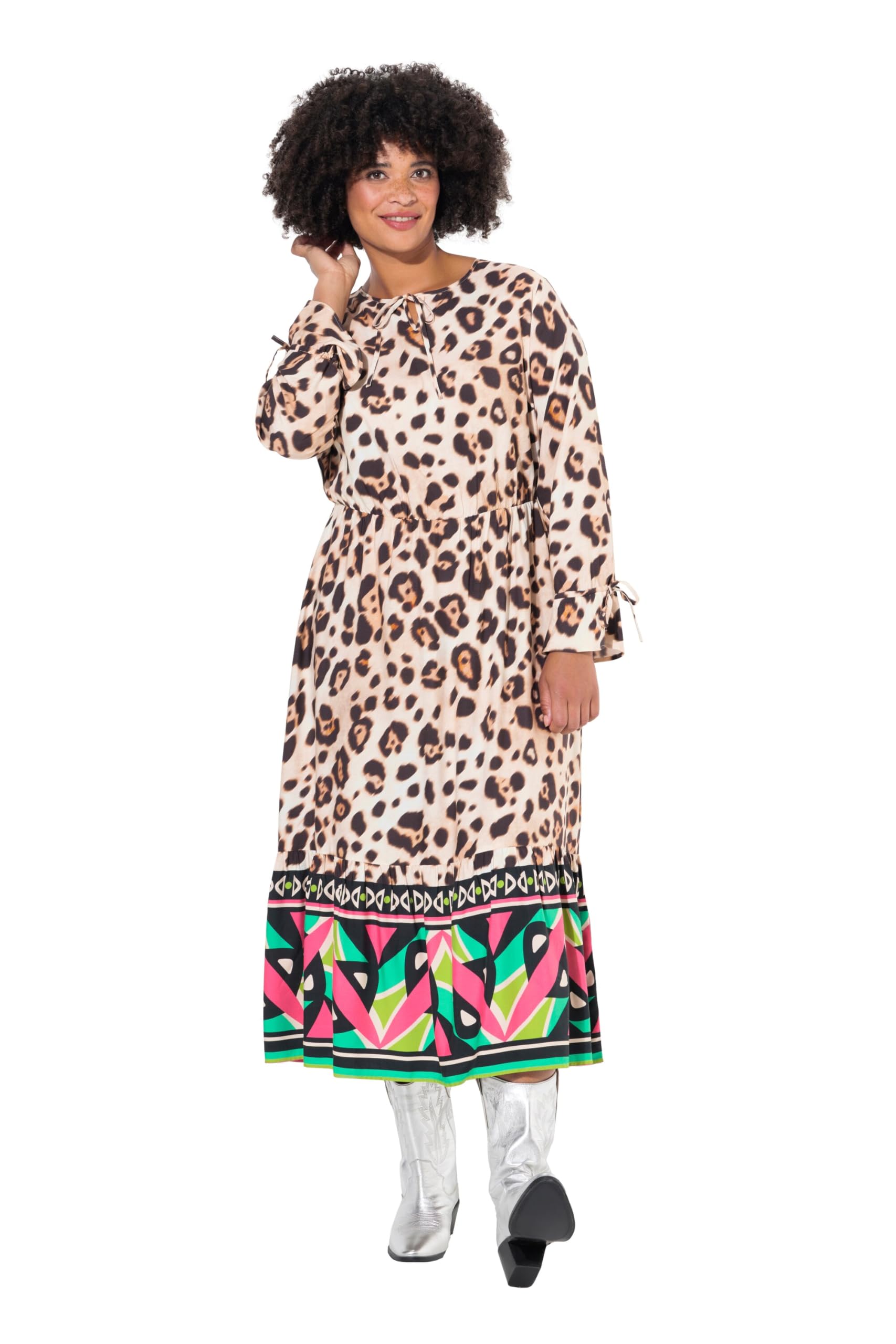 Angel of Style Damen große Größen Übergrößen Plus Size Maxikleid, A-Linie, Leo-Muster, Saum-Bordüre 836446