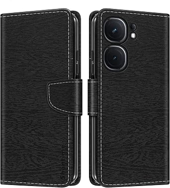 Wood-Grain Leather Case for iQOO Neo 9 Pro 5G - Black