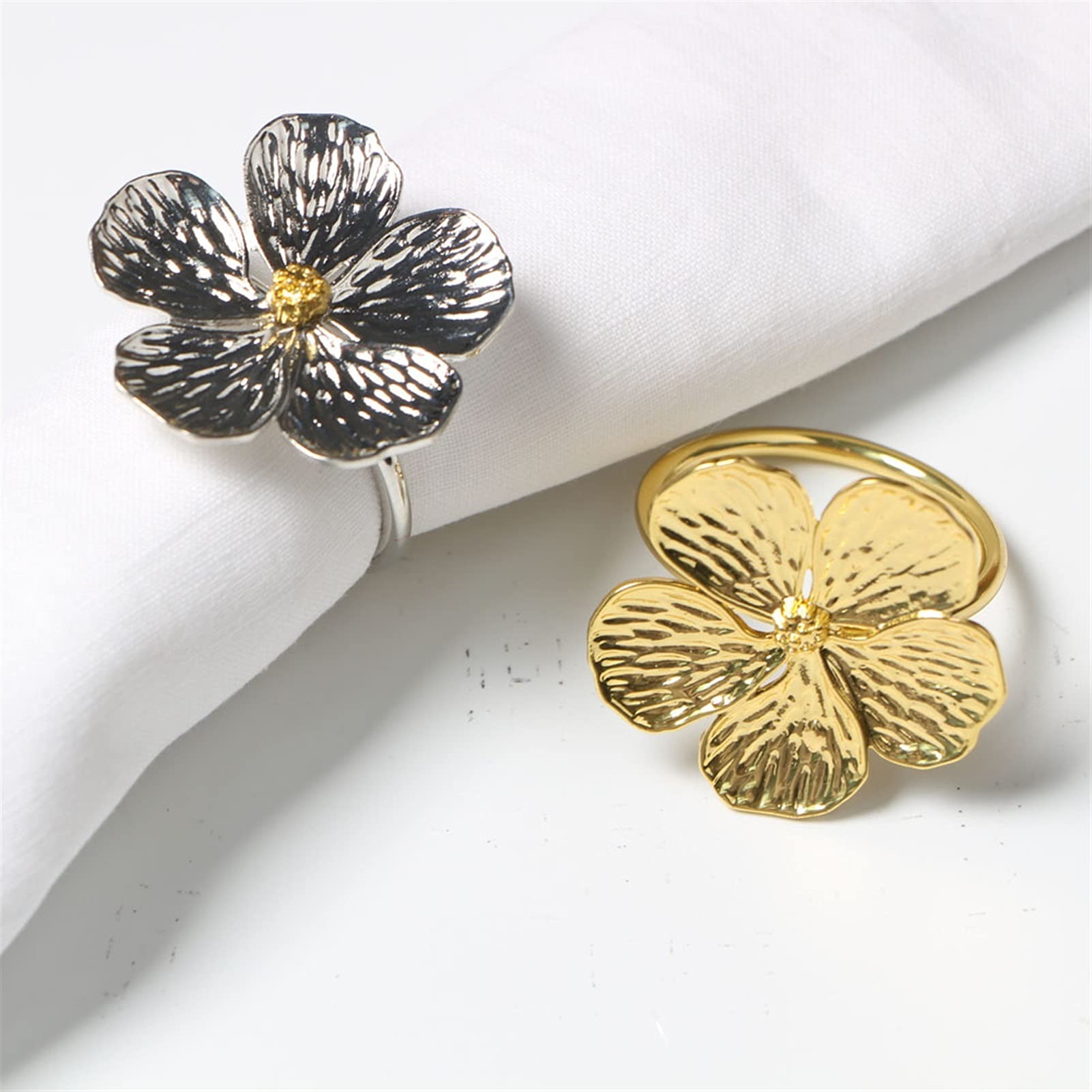 servilletero 10pcs / lot de boda Simple Plum NAPKIN 5 PÉTALES PETALES LUCKY FLOWER SERVKIN RING (Color : Gold)