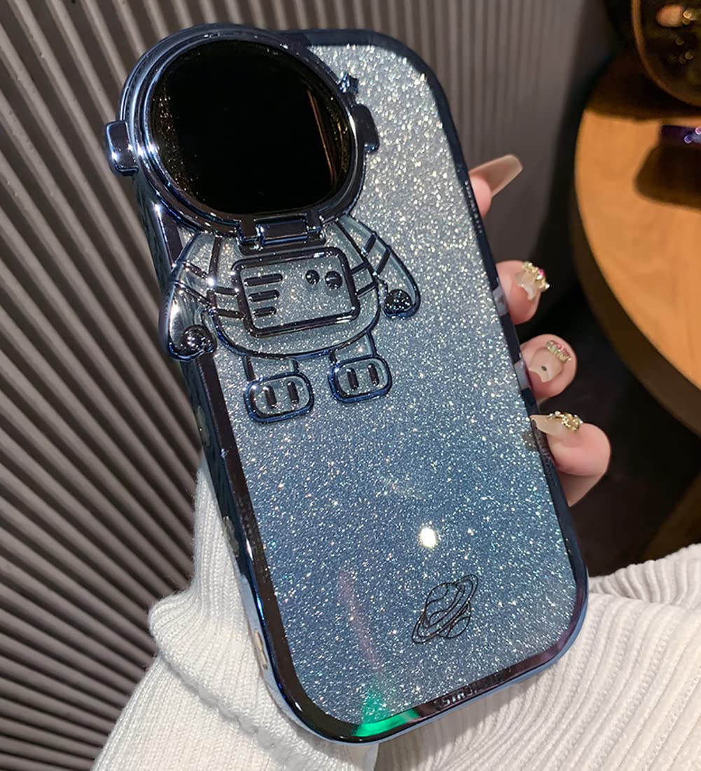 COROGI For IPhone 12 Pro Max Back Cover With Lanyard Cartoon Astronaut Folding Stand Luxury 6D Plating Shiny Girls Cases Soft Silicone Square Mobile Phone Case - View #8