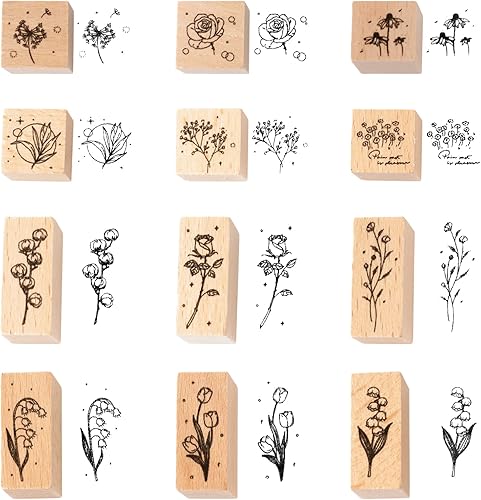 Sello de goma con patrones de plantas de madera, flores vintage, sellos de decoración de silicona para manualidades, suministros de álbumes de