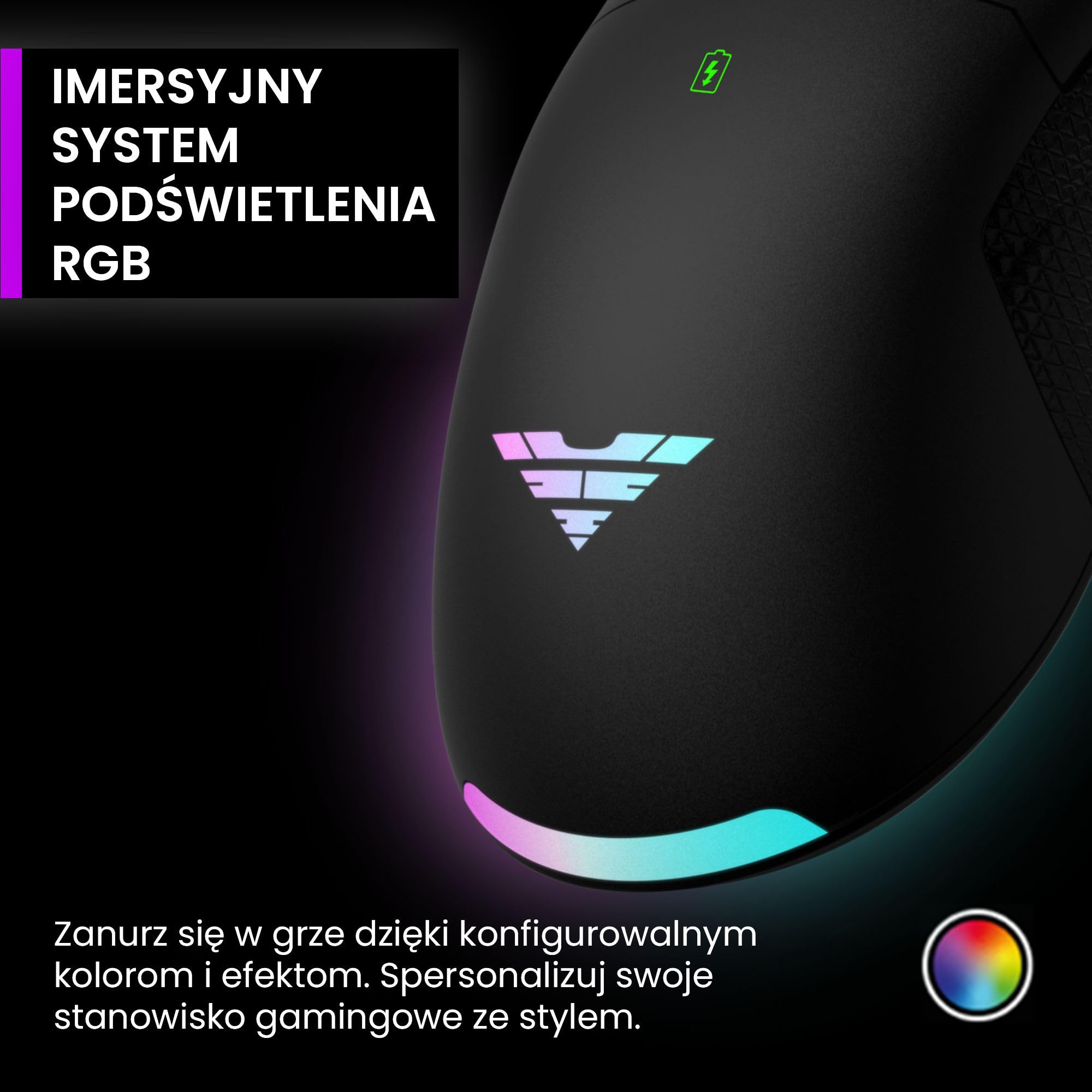 PREYON Mysz Gamingowa z Kablem 1,8 m Bezprzewodowa do Komputera Myszka z Programowalnymi Przyciskami Podświetleniem RGB 2.4 GHz USB Lekka 85 g Czujnik 16K DPI – Owl Czarna