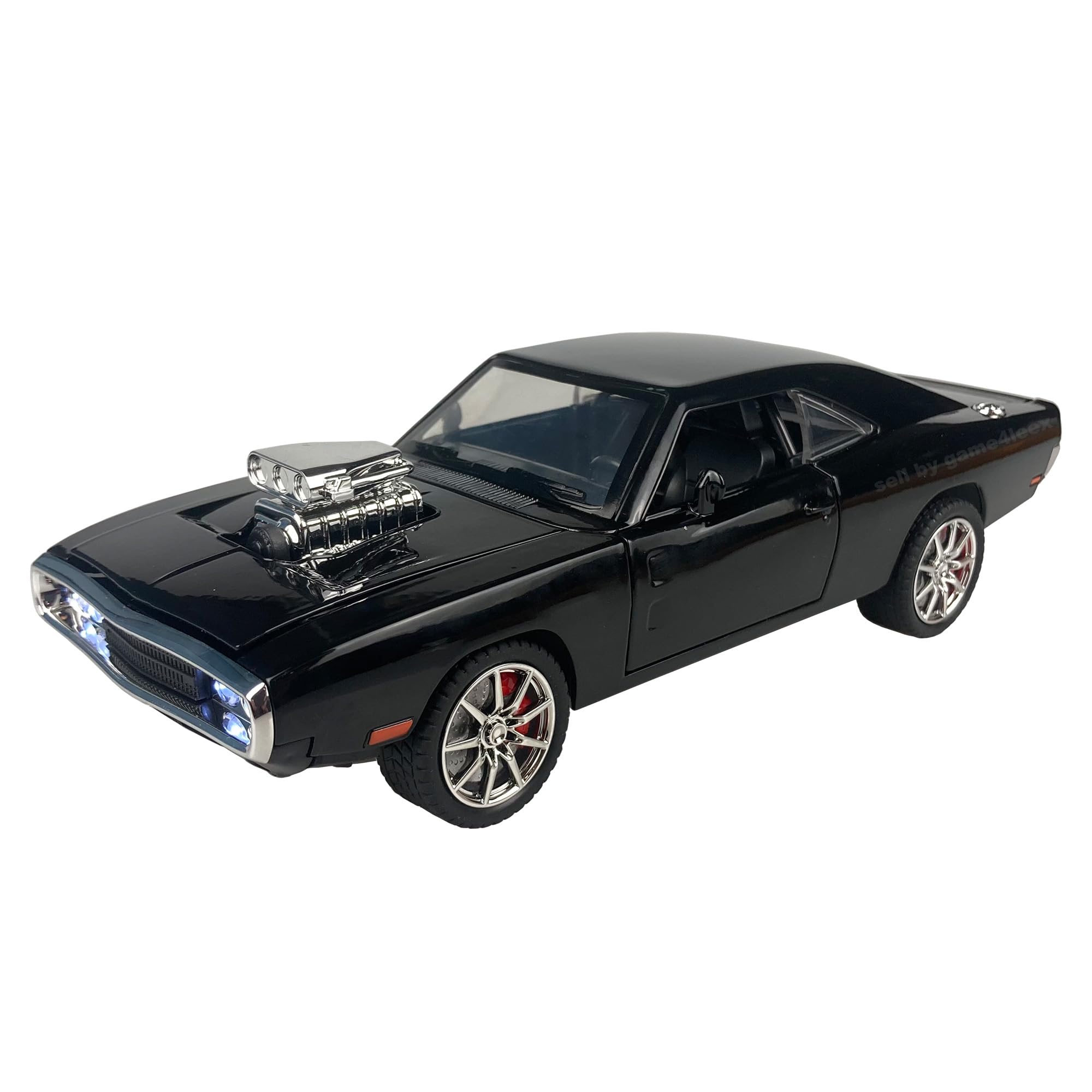 1:24 Scale Dodge Charger 1970 Muscle Car Diecast Model Black Colour With Light and Sound (Black)