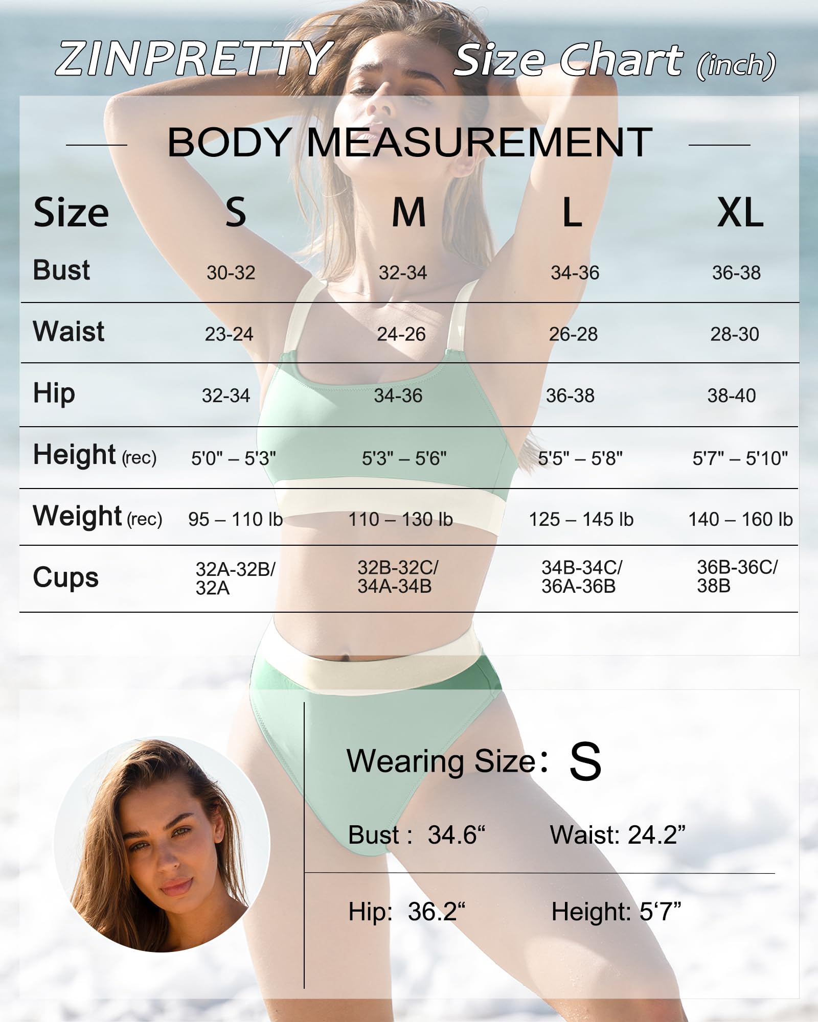 ZINPRETTY Bikini a Vita Alta da Donna, Costume da Bagno Sportivo, Blocco di Colore, Costume da Bagno con Scollo Rotondo