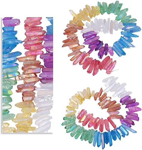 Miniatura 4 de TUMBEELLUWA - 2 puntas de cristal de cuarzo con revestimiento de titanio, cuentas sueltas perforadas en la parte superior de piedras de cuarzo