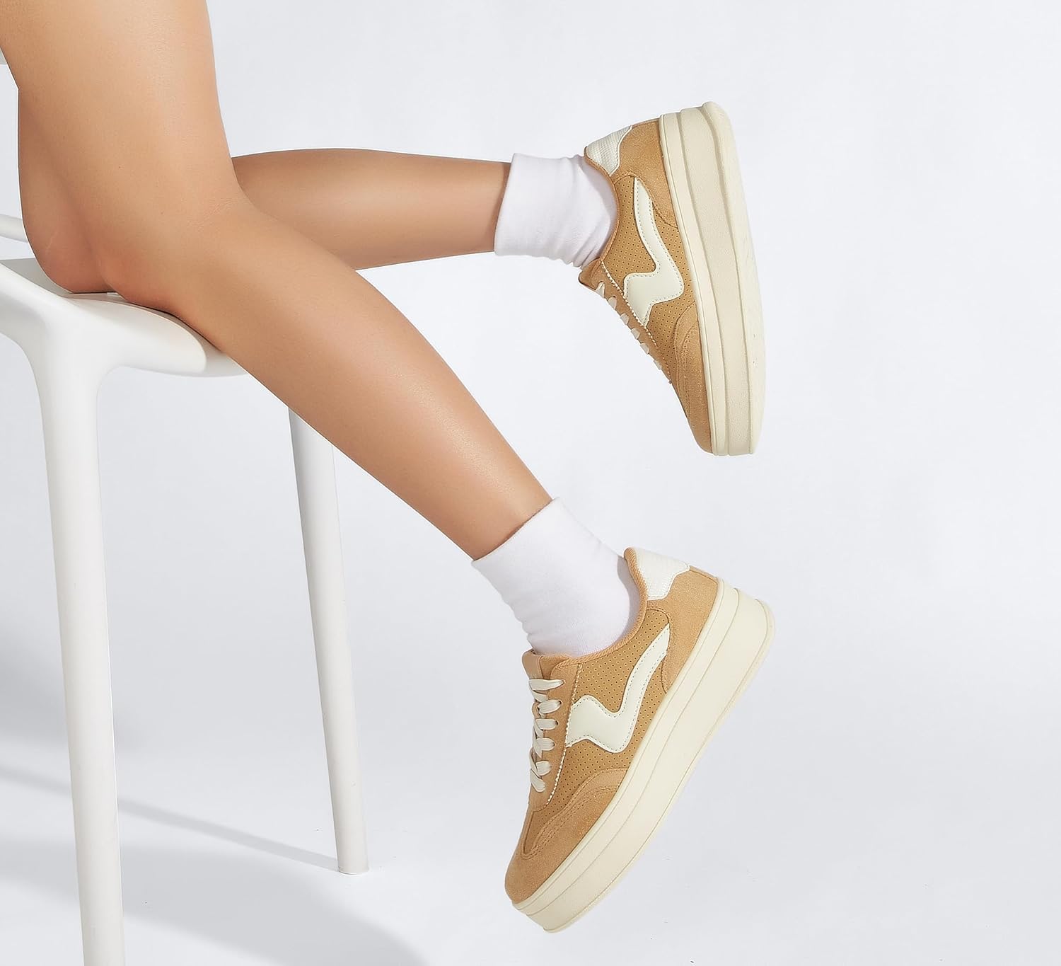 LUCKY STEP Women's Platform Fashion Sneakers Thick Sole Suede Faux Leather Classic Rubber Gum Sole Low Top Casual Walking Shoes - Image 2