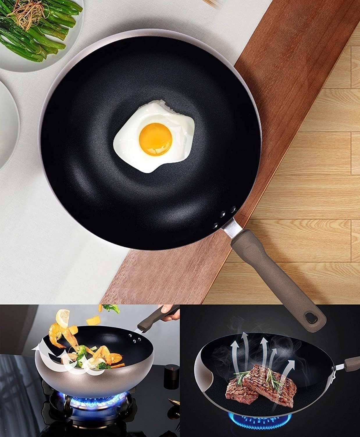 Stir Fry Wok, Wok and Stir Fry Pan with Lid, Nonstick Coating Stir Fry Wok Pan, Cooking Utensils, Frying Pan for All Stoves