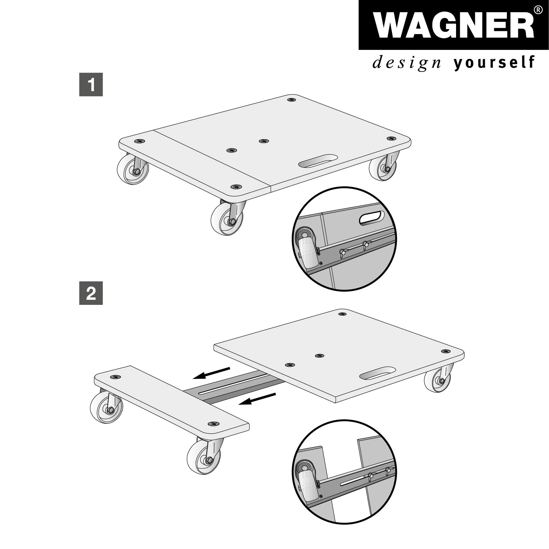 WAGNER Transportroller Transporthilfe 1333 I Schichtholz 59-86 x 49 x 11 cm, Tragkraft 200 kg I Möbelroller ausziehbar für Umzug I Schwerlastrollbrett I Lastenroller mit Tragegriff I FSC® I Made in DE