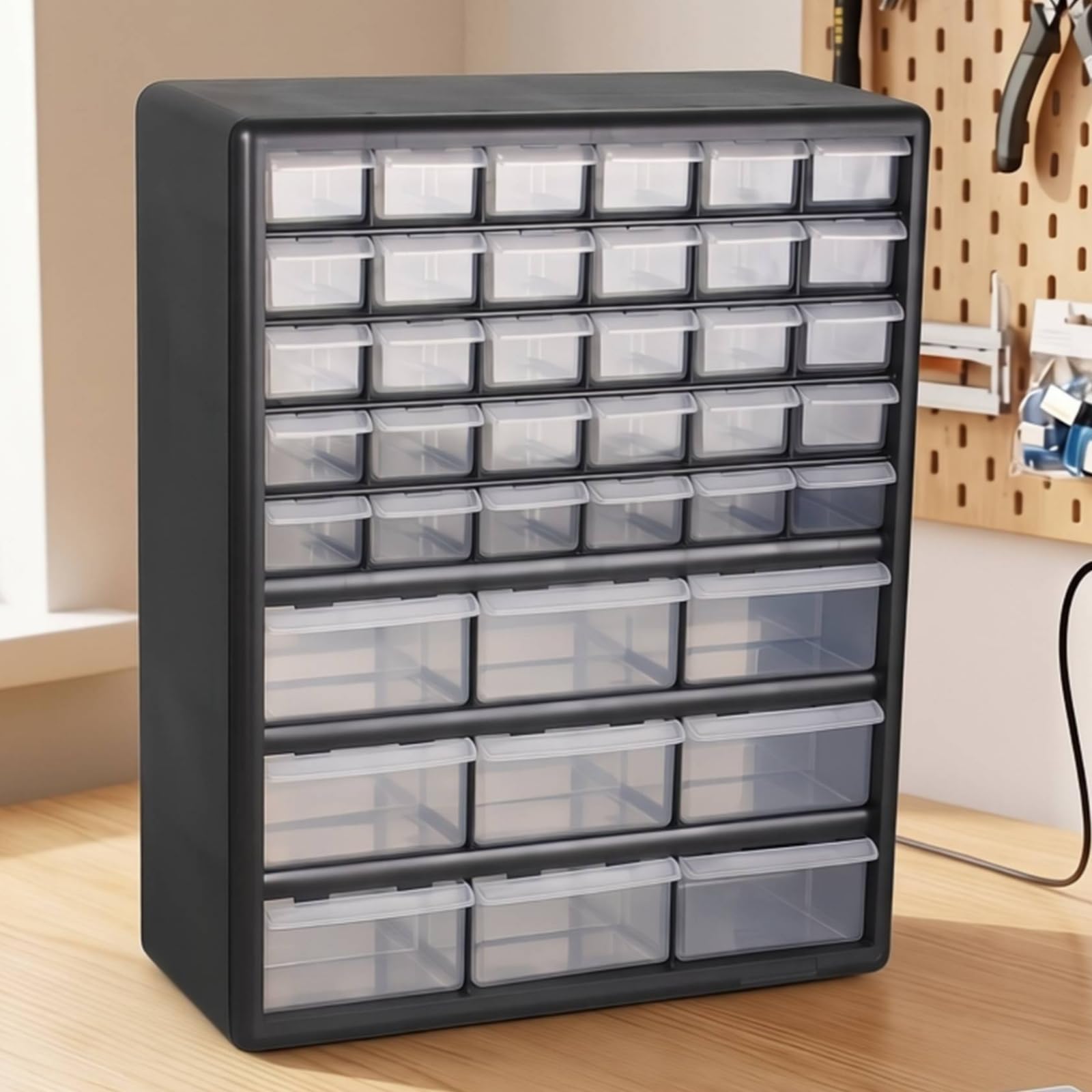 TISHITA Organizer da Cassetto da Scrivania Cassettiera Compatta Organizer Minuterie Componenti Elettronici Attrezzi Plastica con Cassetti Chiari Telaio Nero, Nero