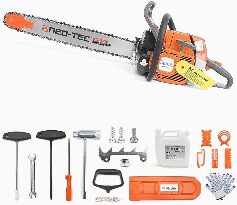 NS872 72cc Gas Powered Chainsaw with 24 inch Bar Chain 3.6KW 4.9HP 2-cycle Motosierra de Gasolina All Parts Compatible with G372 MS 038 380 381 Magnum for Forest Garden Farm Tree Wood Cutting