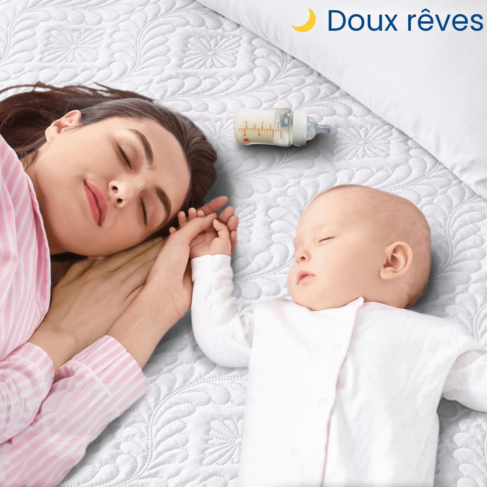 Protège-matelas imperméable, 200 x 200 cm, drap-housse de luxe, motif 3D, super absorbant, housse de matelas respirante, protection contre l'humidité, blanc