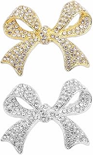 PATIKIL ラインストーンリボンブローチピン 2個優雅な水晶スパークリーボウノットビンテージブローチピンファッションラ ペルピンウィメンウェディングパーティー花嫁スーツクローズハット宝石ギフト シルバートーン/金色