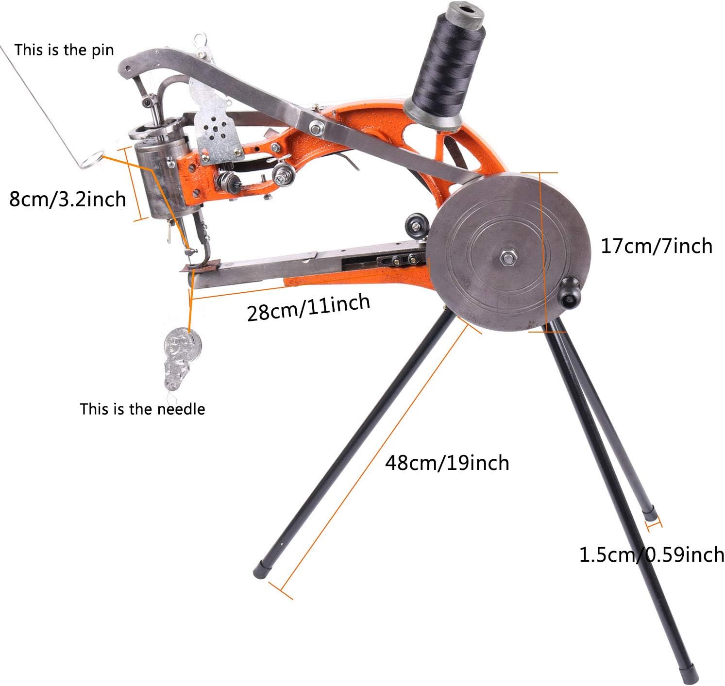 YUEWO DIY Shoe Repair Machine Manual Shoe Mending Sewing Machine Cobbler Shoe Repair Machine Cotton Nylon Line Sewing Machine (Orange Machine)