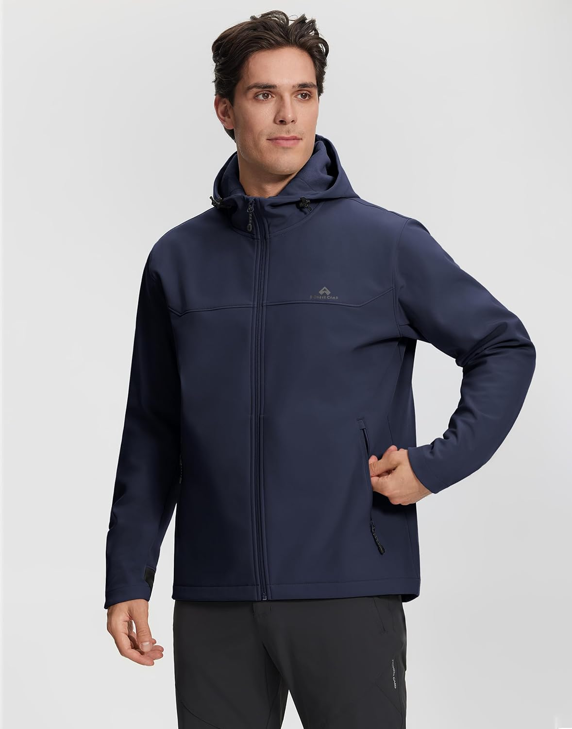 Pioneer Camp Men's Lightweight Softshell Waterproof Jacket Hooded Fleece Lined Windbreaker Rain Shell Jackets Hiking Outdoor - Image 2