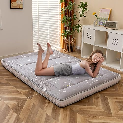 Miniatura 2 de MAXYOYO Colchón de futón de constelación gris, colchón japonés de tamaño individual, acolchado para cama, extra grueso, plegable, transpirable, cama